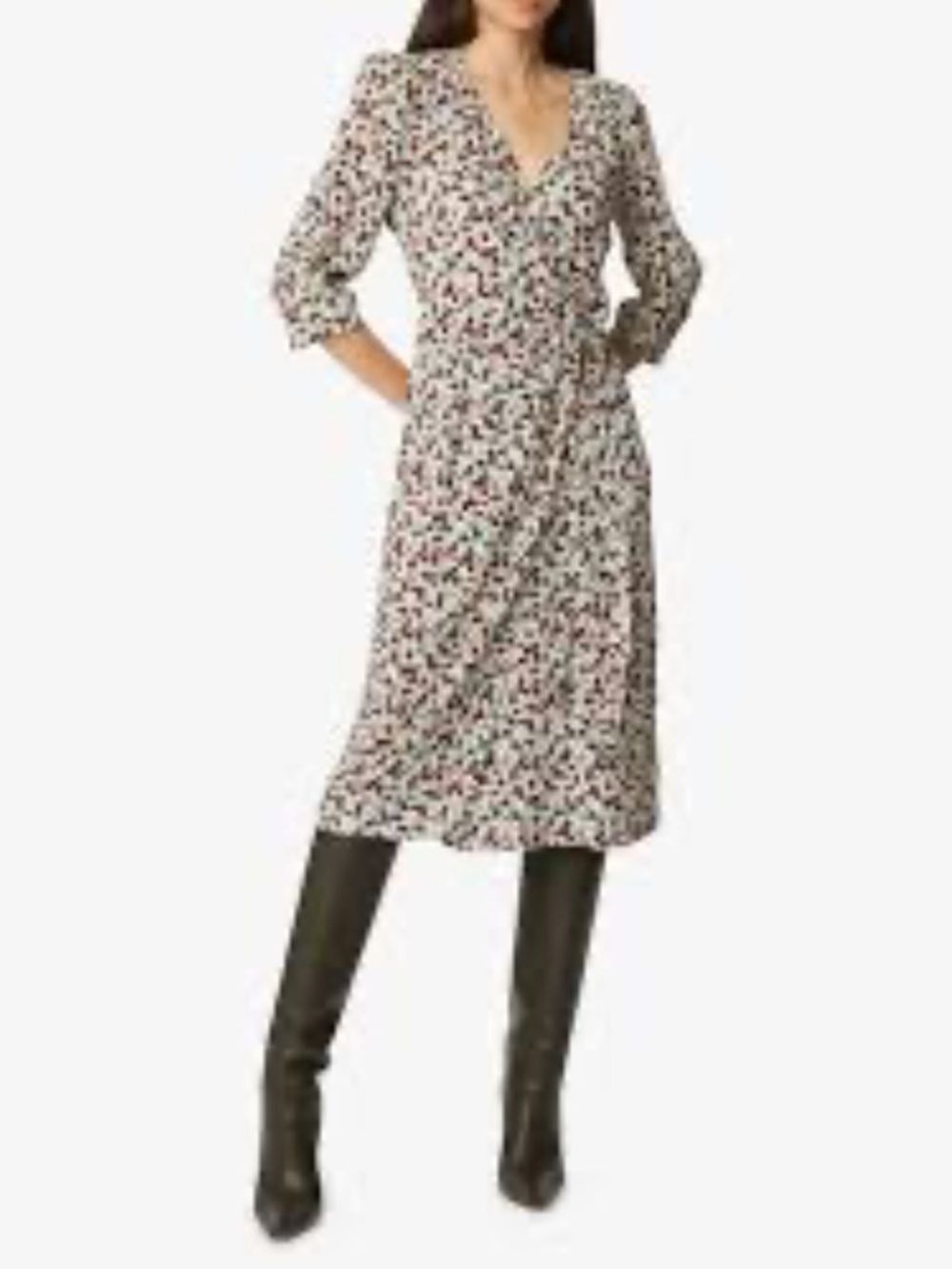 Ba&sh Elen Geometric Printed Wrap Midi Dress Size 2 NWT Cream Burgundy Teal